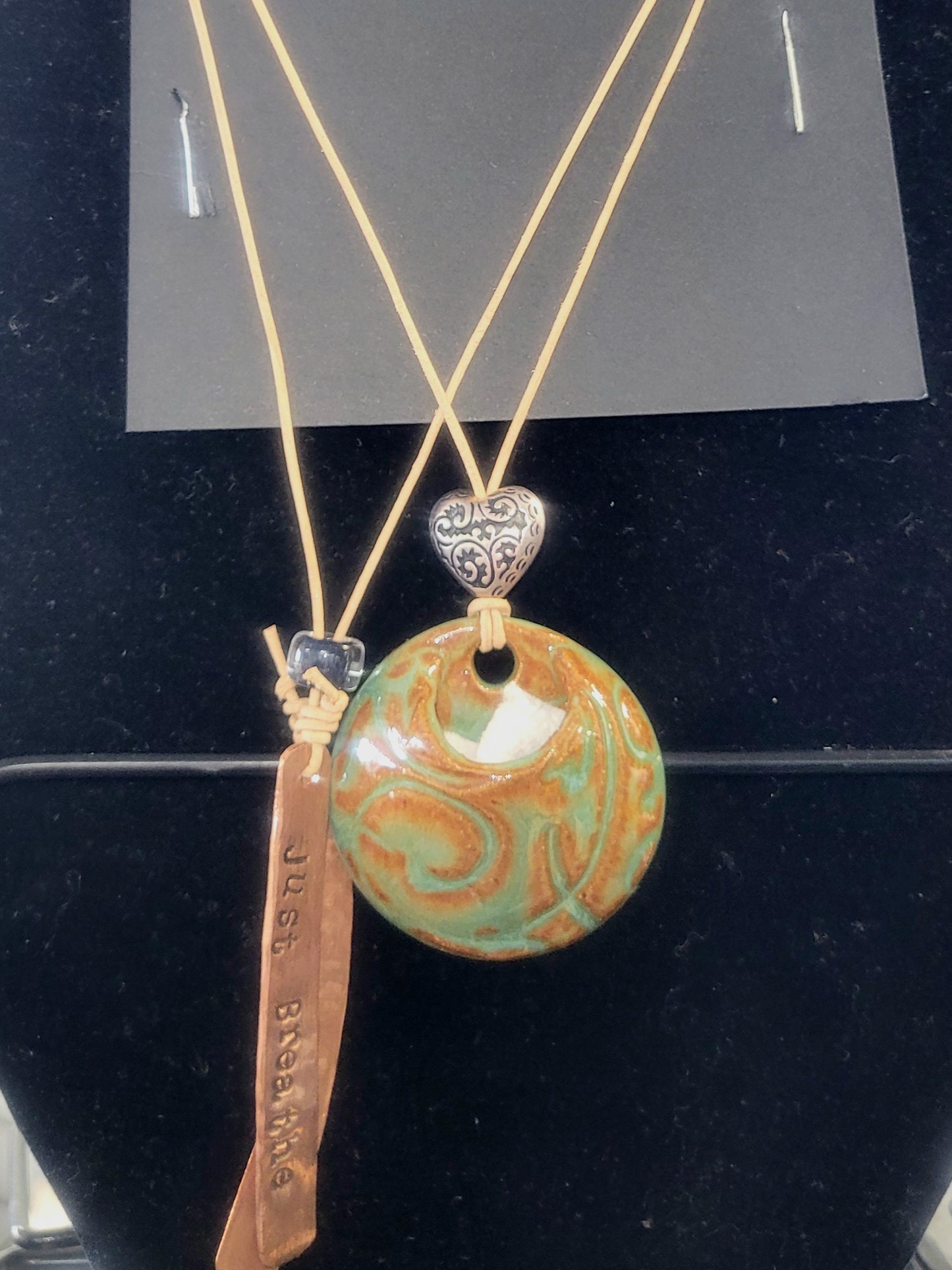 Diffusing Aromatherapy Pottery Necklace with Copper Dangles