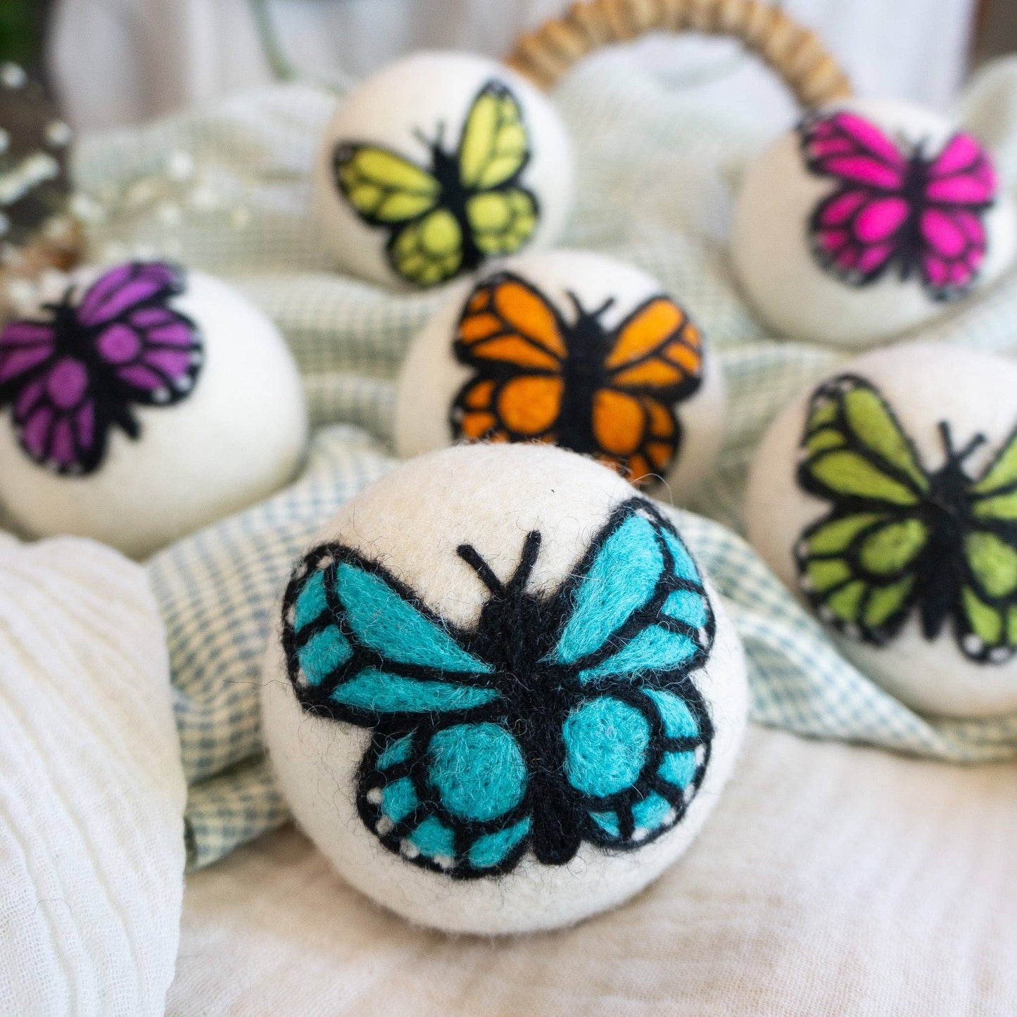 Rainbow Monarch Butterfly Eco Wool Dryer Ball - Set of 6