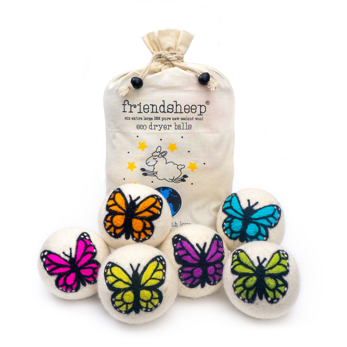 Rainbow Monarch Butterfly Eco Wool Dryer Ball - Set of 6